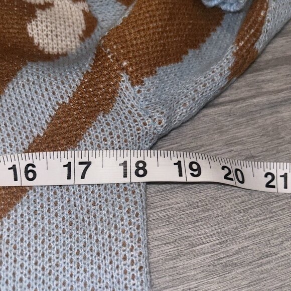 Derek Heart Blue Mushroom Button Pullover Retro Cropped Sweater Size Small - Picture 7 of 7